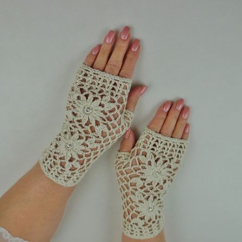 RĘKAWICZKI MITENKI HANDMADE BEŻOWE