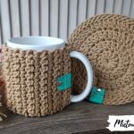 Kubek w sweterku i podkładka ~ cappuccino - 