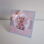 Kartka na Roczek Chrzest z misiem - Kartka na Roczek Chrzest z misiem