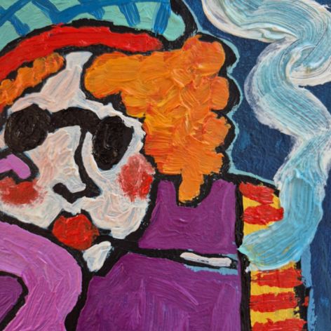 Obraz do salonu portret noc siedzi przy stole