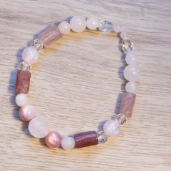 bransoletka kwarc różowy i truskawkowy