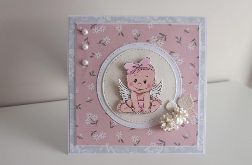 Kartka na Chrzest Święty z aniołkiem dla dziewczynki