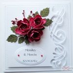 Kartka ŚLUBNA biało-bordowa - Biało-bordowa kartka na Ślub