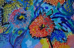 obraz olejny kolorowe kwiaty w wazonie