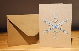 Kartka świąteczna - haftowana - śnieżynka błękitna