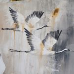 Żurawie 18 ptaki obraz do salonu malowany na płótnie - 