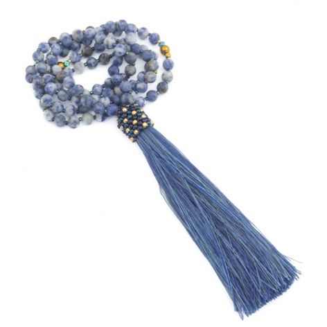Długi naszyjnik Mala z chwostem niebieski jaspis