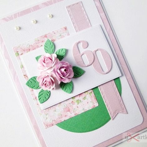 Kartka URODZINOWA różowo-zielona