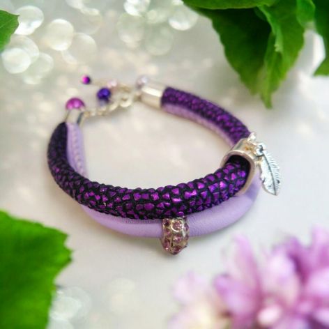 Bransoletka rzemykowa wrzos