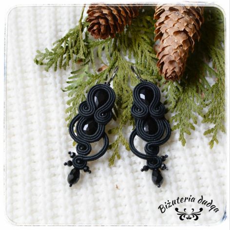 Kolczyki sutasz soutache Long Black czarne