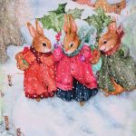 Obrazek - Zimowe zajączki - Na przodzie jest zawsze obrazek - tym razem są to trzy dziewczynki / króliczki, które wesoło gaworząc idą w śnieżycy pewnie do kogoś w gości.