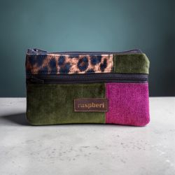 Różowo-zielono-grafitowy portfelik panterka