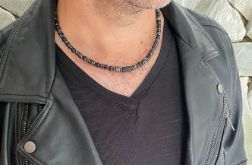 Naszyjnik męski lawa turmalin jaspis ltj55