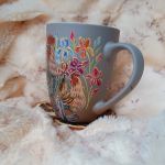 Kubek retro kogucik kurka i irysy ręcznie malowany 300 ml.  - ręcznie malowane