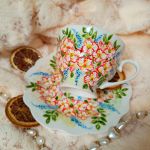 Kwiatowy komplet ręcznie malowany 200 ml. - ręcznie malowane