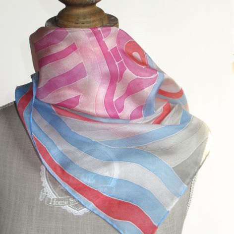 Apaszka jedwabna geometryczna Art Deco malowana