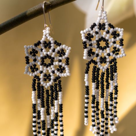 Czeskie koraliki Bigle srebrne Kolczyki Boho