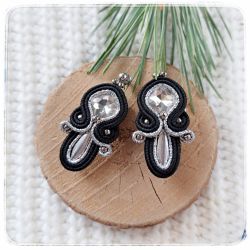 Kolczyki sutasz soutache Czarne srebrne