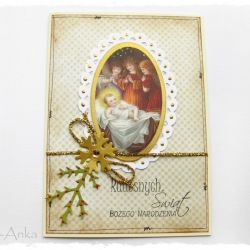Kartka świąteczna z dzieciątkiem i aniołkami