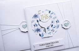 Subtelna kartka na Komunię niebieska handmade