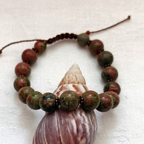 Bransoletka BOHO makrama z naturalnym Unakitem 10 mm