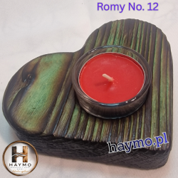 Świecznik drewniany serce zielony Romy No. 12