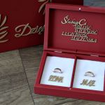 Skrzynka na koperty pudełko na obrączki Bordo - Pudełko na obrączki ślubne bordowo złote, skrzynka na koperty, komplet pudełek ślubnych glamour