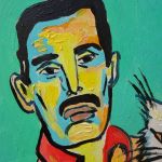 obraz olejny freddie mercury z kotem  - 