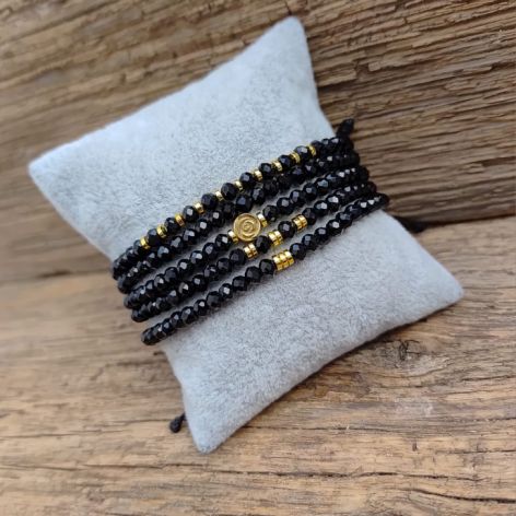 Bransoletka Na Czarnym Sznurku Czerń i Złoto Hematyt