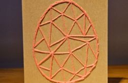 Kartka Wielkanocna - ręcznie haftowana - Pisanka różowa