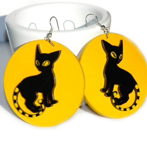 Kolczyki malowane Kot Czarno-żółty