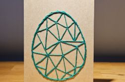 Kartka Wielkanocna - ręcznie haftowana - Pisanka zielona