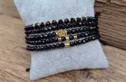 Bransoletka Na Czarnym Sznurku Czerń i Złoto Hematyt