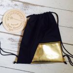 worko/plecak ELEGANCE różowe trójkąty ze złot - worko/plecak czarny ze złotem