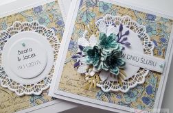 Kartka W DNIU ŚLUBU turkusowo-fioletowa