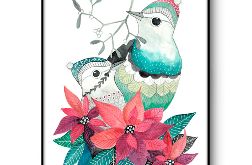 Winter birds wydruk ilustracji