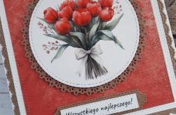 Kartka urodzinowa (lub na inną okazję) z bukietem czerwonych tulipanów