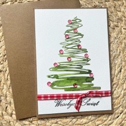 058,zestaw 5 kartek świątecznych z akwarelowymi choinkami