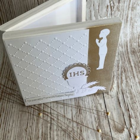 Komunia św. kartka scrapbooking chłopiec IHS