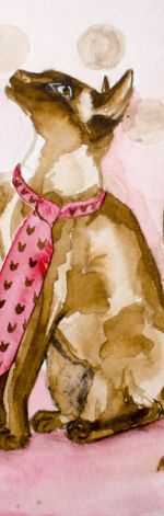 Malowany akwarelami Kot syjamski w krawacie