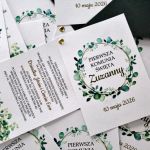 Zaproszenie na I Komunię Świętą - Eukaliptus - eleganckie zaproszenia na pierwszą komunię świętą eukaliptus zaproszenia komunijne ze złotym nitem komunia dziewczynki chłopca