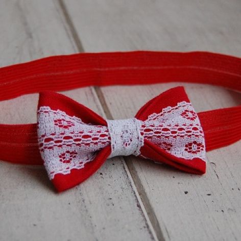 Opaska niemowlęca - Lniana, czerwona, z koronką