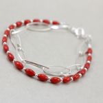 Czerwony koral i srebro - bransoletka łańcuszek - 