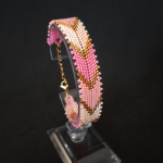 Różowy Komplet Biżuterii "Pink Chevron" - stylowa bransoletka z koralików