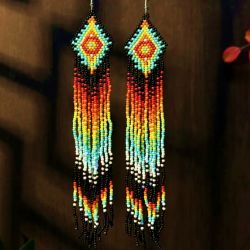 Kolczyki z koralików Bardzo Długie BOHO chwosty czarne turkusowe kolorowe Kolczyki z koralików Bardzo Długie BOHO chwosty czarne turkusowe kolorowe