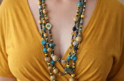 Naszyjnik Długie Sznury Boho Korale Żółty Howlit