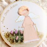 obrazek z Aniołkiem dla dziecka pamiątka haft - pamiątka narodzin dziewczynki