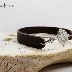 Damska bransoletka skórzana z łącznikiem kwiat