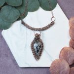 Miedziany naszyjnik wire wrapping z obsydianem śnieżnym #492 - 