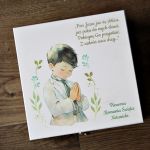 Pudełko na pamiątkę Komunii Świętej Chłopiec - Personalizowane pudełko na pamiątkę Pierwszej Komunii Świętej dla chłopca cytat komunijny pamiątka komunijna